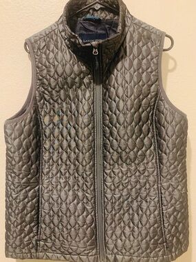 Lands' End Women’s Quilted Silver Black Vest